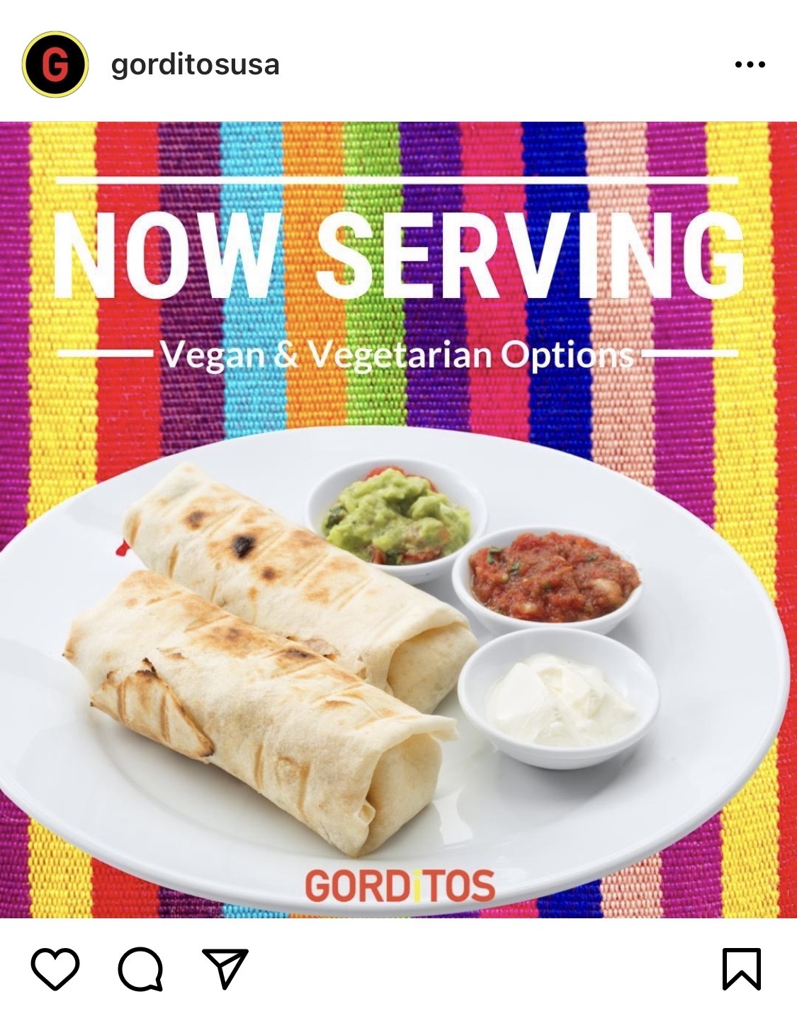 Vegan and vegetarian options digital advertisement for Gorditos