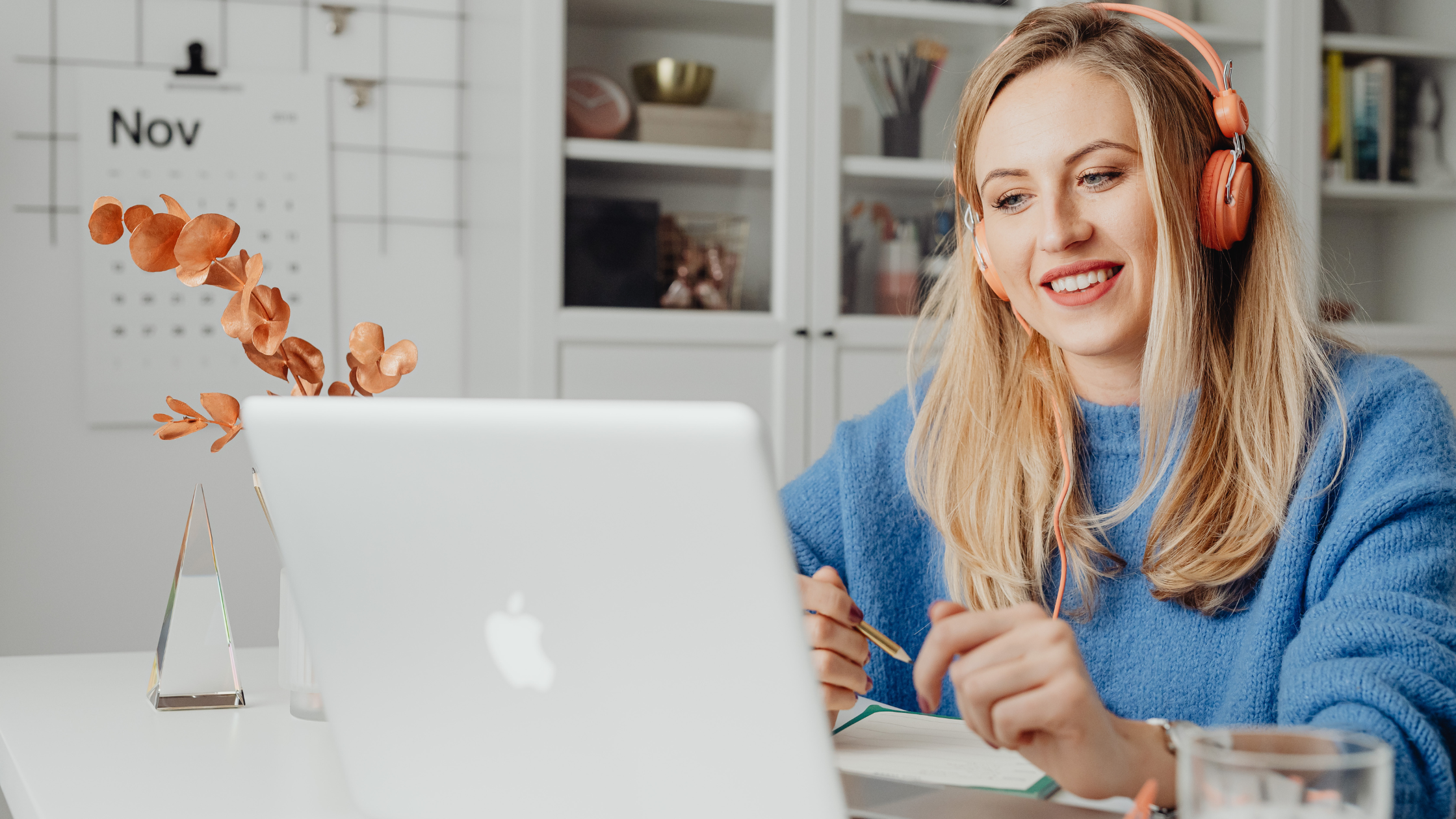 a girl doing remote work from home